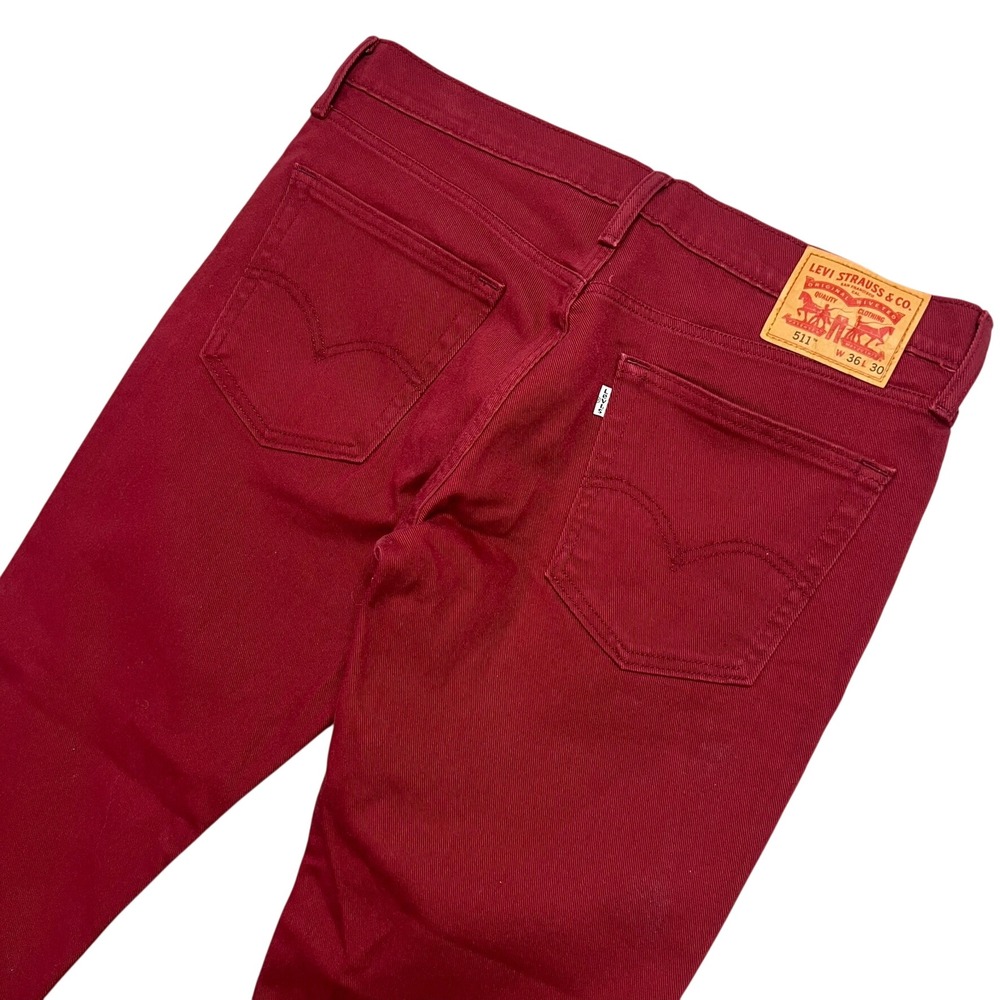 Levi 511 Slim Fit Pants Mens 36x30 Burgundy Red Stretch Cotton Jeans *RARE COLOR